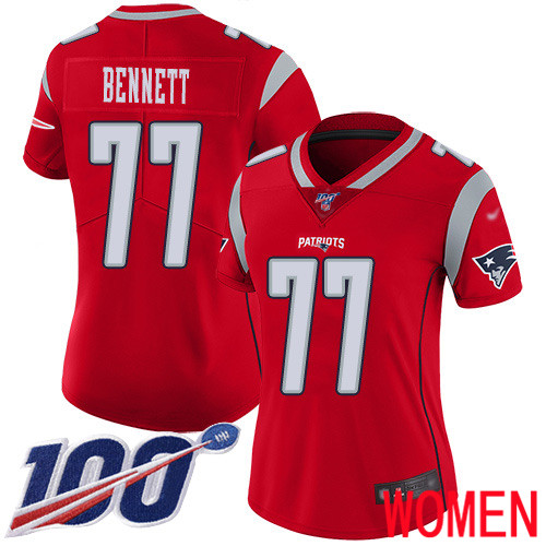 New England Patriots Football #77 100th Season Limited Red Women Michael Bennett NFL Jersey